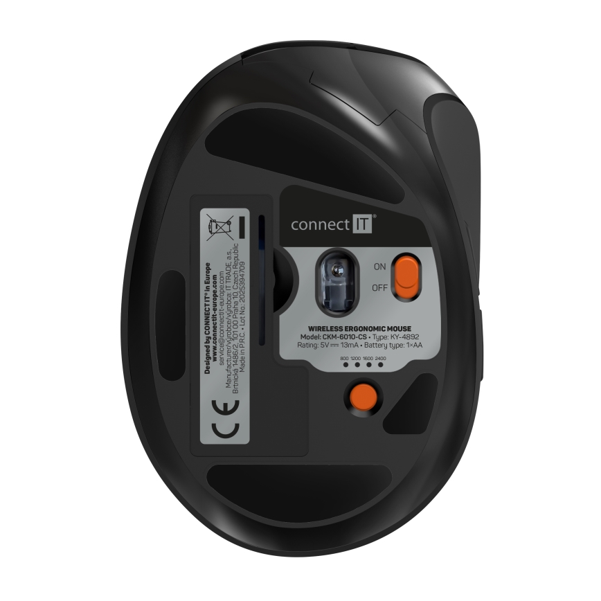 CONNECT IT CKM-6010-CS - Эргономичная беспроводная клавиатура и мышь 800/1200/1600/2400 DPI с локализацией CZ/SK 1xAA + 2xAAA черный