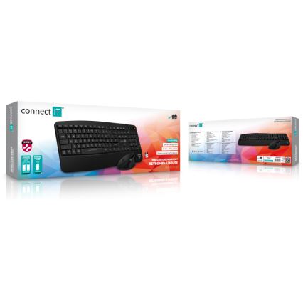 CONNECT IT CKM-6010-CS - Ергономічна бездротова клавіатура і миша 800/1200/1600/2400 DPI з чеською/словацькою локалізацією 1xAA + 2xAAA чорний