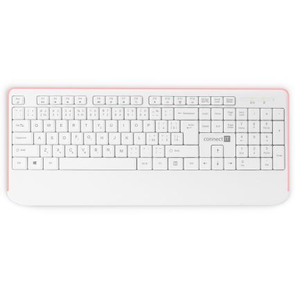 CONNECT IT CKM-7801-CS - Бездротова клавіатура та миша 1200 DPI з чеською/словацькою локалізацією 1xAAA + 1xAA білий/рожевий