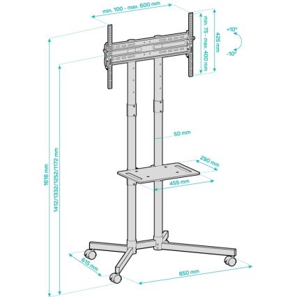 CONNECT IT CMH-9100-BK - Передвижная подставка для ТВ с полкой 37-70” черный