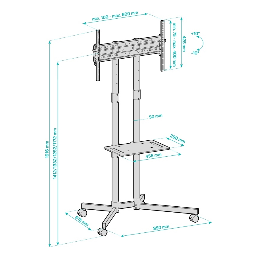CONNECT IT CMH-9100-BK - Передвижная подставка для ТВ с полкой 37-70” черный
