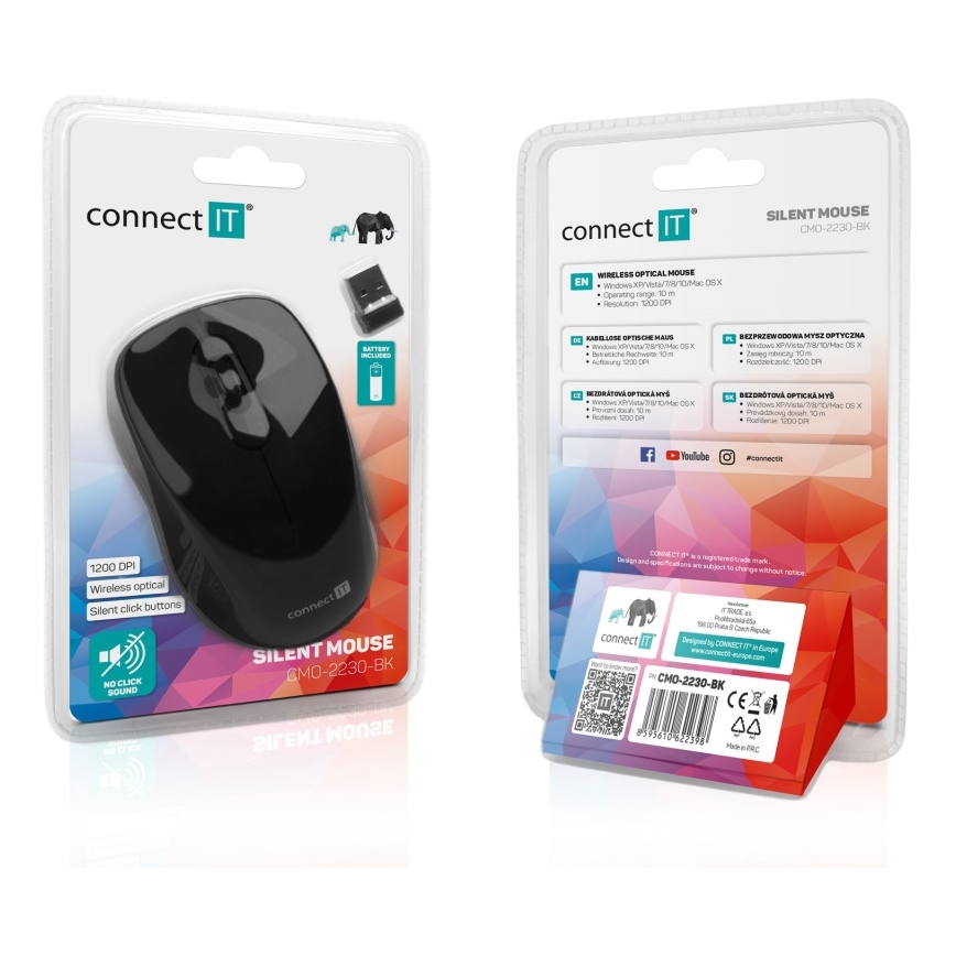 CONNECT IT CMO-2230-BK - Бездротова безшумна миша MUTE 1200 DPI 1xAA чорний