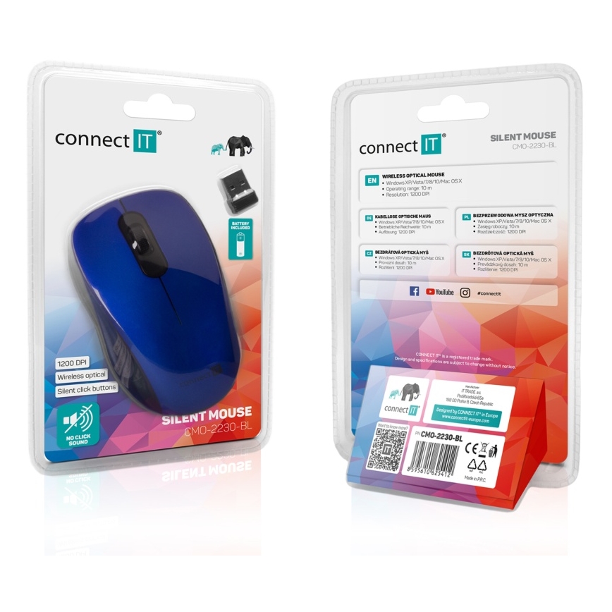 CONNECT IT CMO-2230-BL - Бездротова безшумна миша MUTE 1200 DPI 1xAA чорний/синій