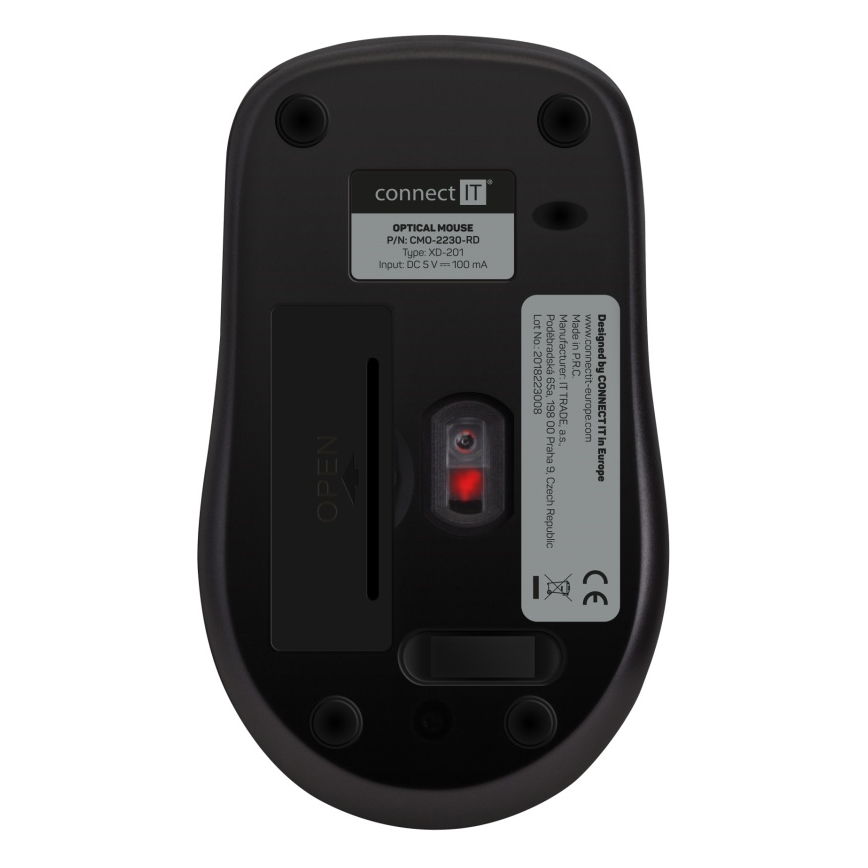 CONNECT IT CMO-2230-RD - Бездротова безшумна миша MUTE 1200 DPI 1xAA чорний/червоний
