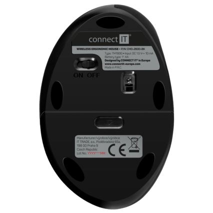 CONNECT IT CMO-2600-BK - Эргономичная беспроводная мышь 800/1200/1600 DPI 1xAA чёрная