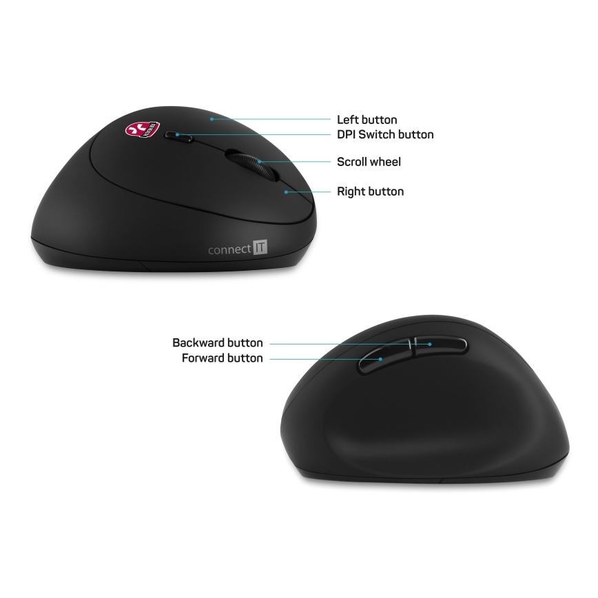 CONNECT IT CMO-2600-BK - Эргономичная беспроводная мышь 800/1200/1600 DPI 1xAA чёрная