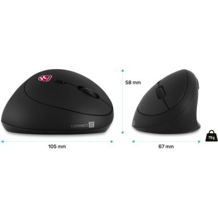 CONNECT IT CMO-2600-BK - Эргономичная беспроводная мышь 800/1200/1600 DPI 1xAA чёрная