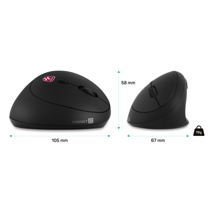 CONNECT IT CMO-2600-BK - Эргономичная беспроводная мышь 800/1200/1600 DPI 1xAA чёрная