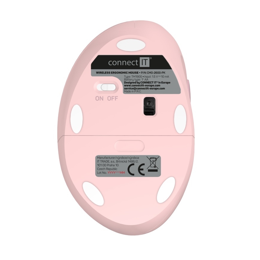 CONNECT IT CMO-2600-PK - Эргономичная беспроводная мышь 800/1200/1600 DPI, питание от 1xAA, розовая