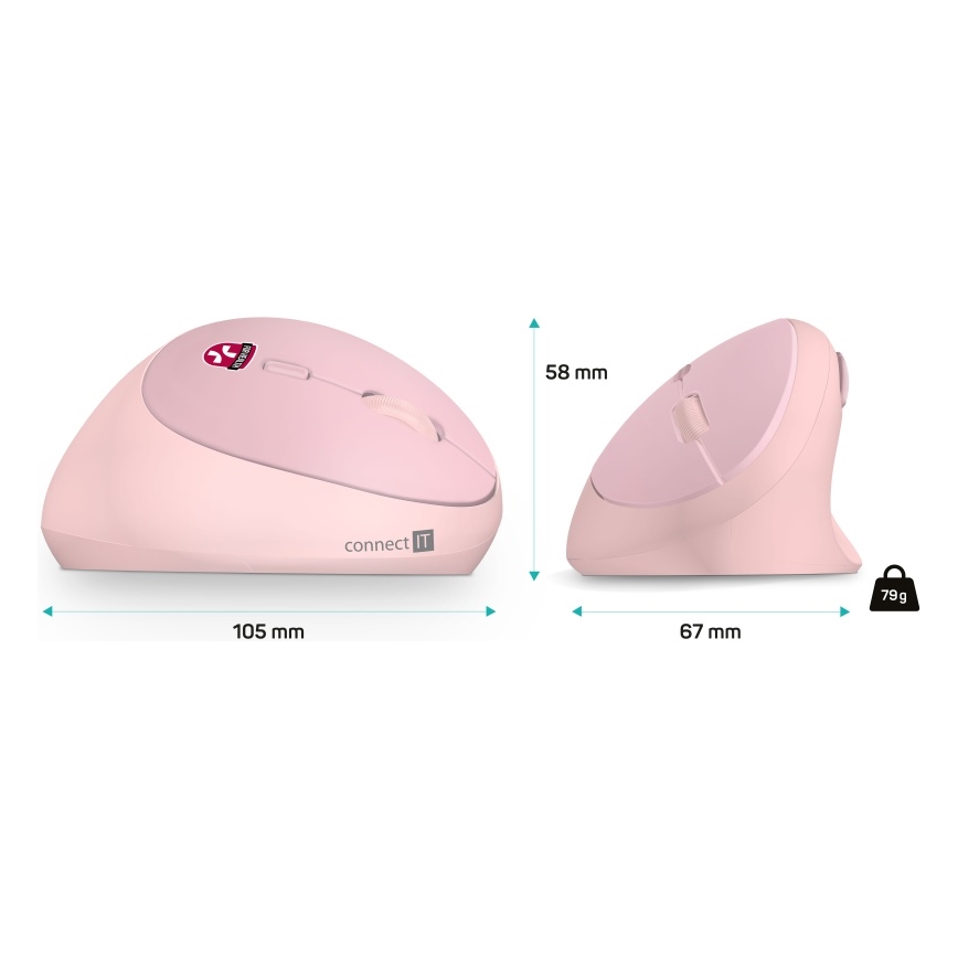 CONNECT IT CMO-2600-PK - Эргономичная беспроводная мышь 800/1200/1600 DPI, питание от 1xAA, розовая