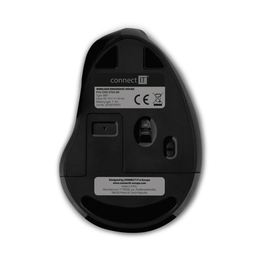 CONNECT IT CMO-2700-BK - Ергономічна бездротова миша 800/1200/1600 DPI 1xAA чорний