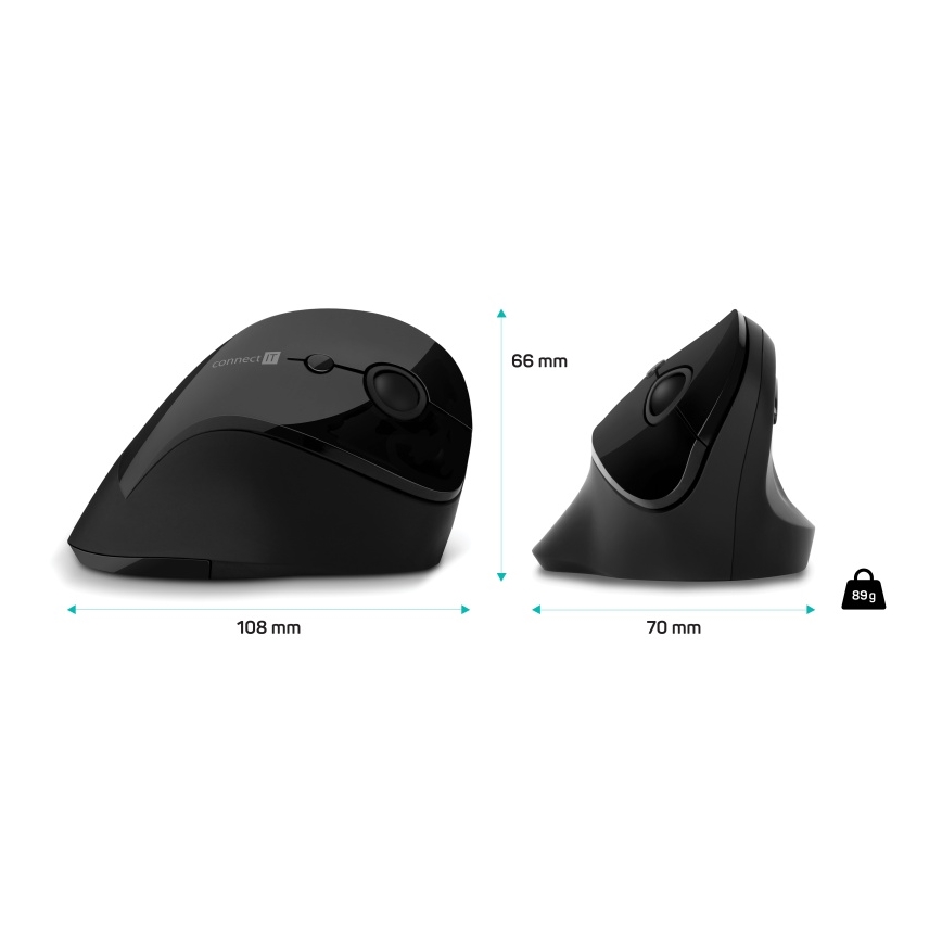 CONNECT IT CMO-2700-BK - Ергономічна бездротова миша 800/1200/1600 DPI 1xAA чорний