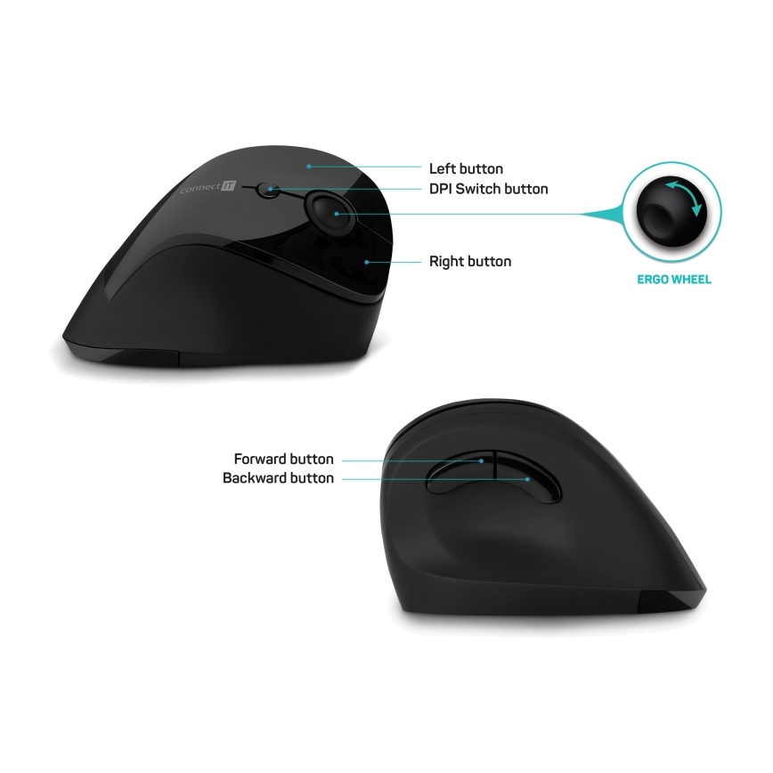 CONNECT IT CMO-2700-BK - Ергономічна бездротова миша 800/1200/1600 DPI 1xAA чорний