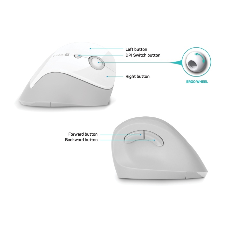 CONNECT IT CMO-2700-WH - Ергономічна бездротова миша 800/1200/1600 DPI 1xAA білий