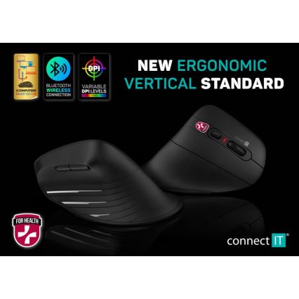 CONNECT IT CMO-2880-BK - Эргономичная беспроводная мышь Verti TriMode 1000/1600/2400 DPI 2xAAA черная