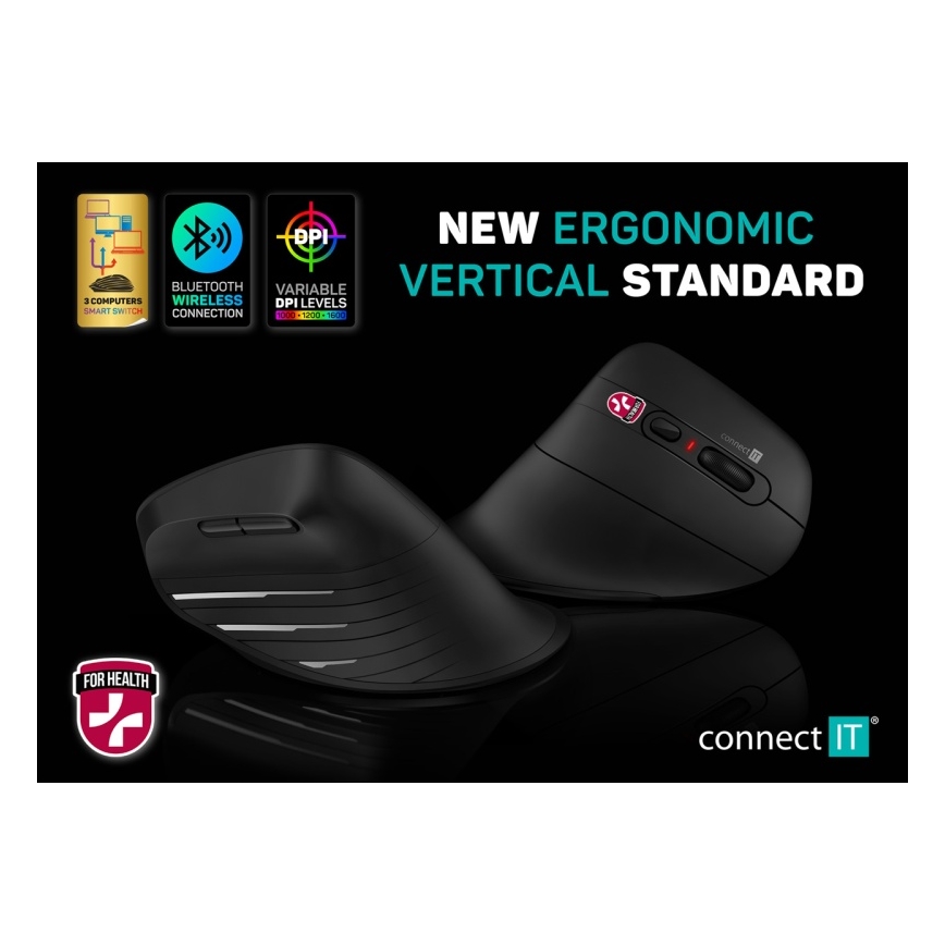 CONNECT IT CMO-2880-BK - Эргономичная беспроводная мышь Verti TriMode 1000/1600/2400 DPI 2xAAA черная