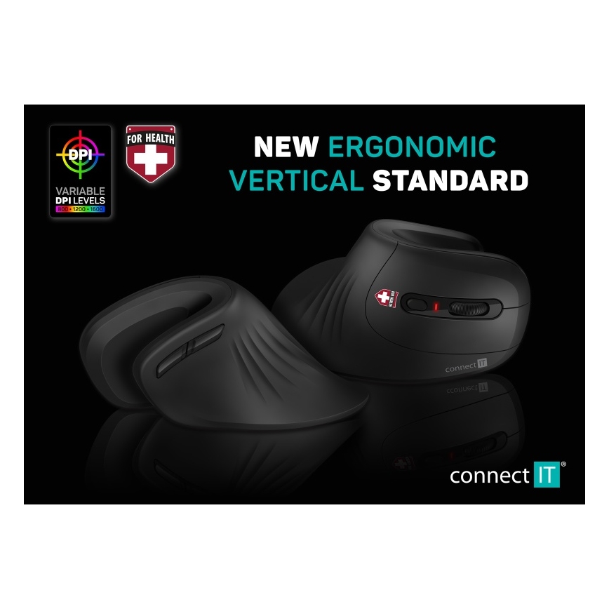 CONNECT IT CMO-2900-BK - Эргономичная беспроводная мышь 800/1200/1600 DPI 1xAA черный