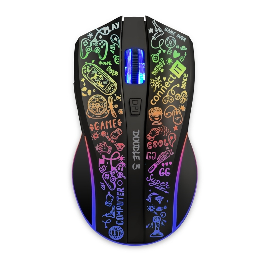 CONNECT IT CMO-3530-DD - LED RGB Бездротова акумуляторна ігрова миша 800/1200/1600/2400/4800 DPI 600 mAh чорний