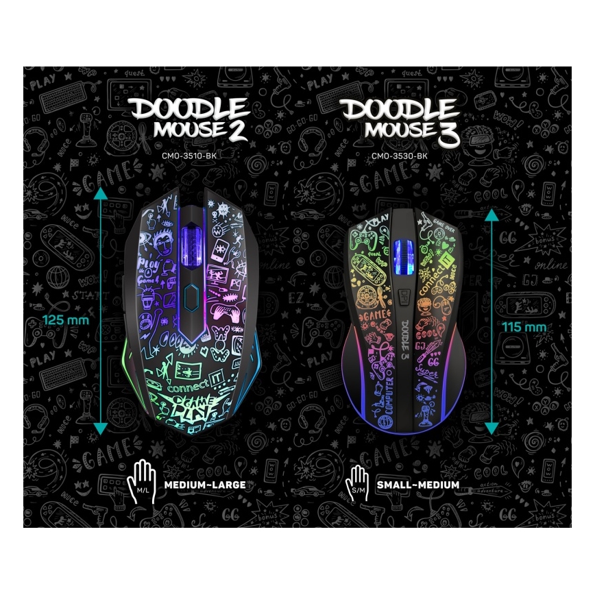 CONNECT IT CMO-3530-DD - LED RGB Бездротова акумуляторна ігрова миша 800/1200/1600/2400/4800 DPI 600 mAh чорний