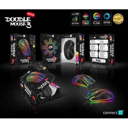 CONNECT IT CMO-3530-DD - Светодиодная беспроводная аккумуляторная игровая RGB мышь 800/1200/1600/2400/4800 DPI 600 mAh черный