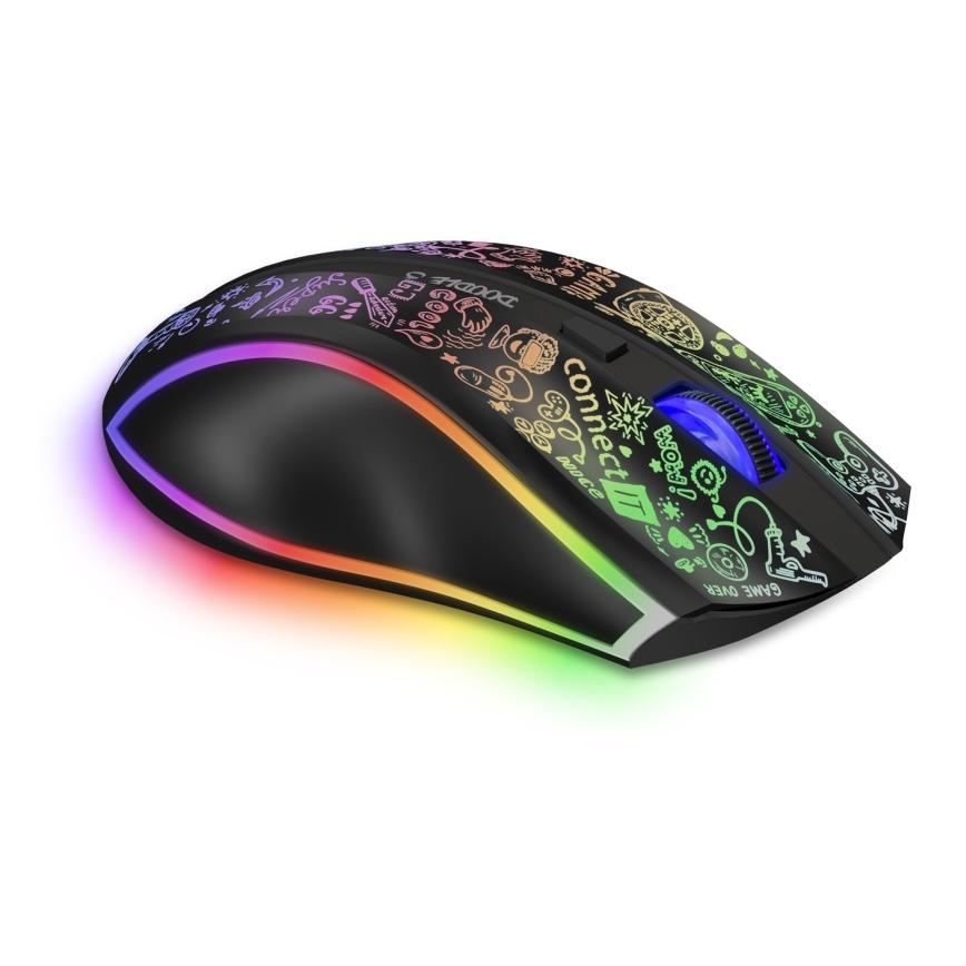 CONNECT IT CMO-3530-DD - Светодиодная беспроводная аккумуляторная игровая RGB мышь 800/1200/1600/2400/4800 DPI 600 mAh черный