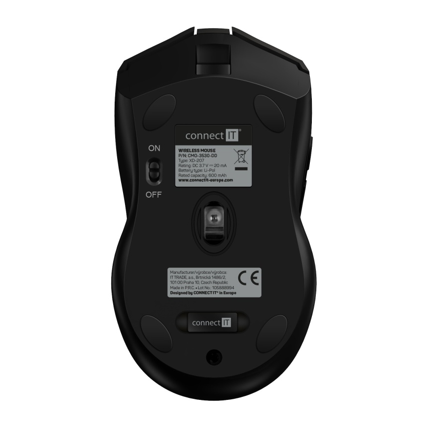 CONNECT IT CMO-3530-DD - Светодиодная беспроводная аккумуляторная игровая RGB мышь 800/1200/1600/2400/4800 DPI 600 mAh черный