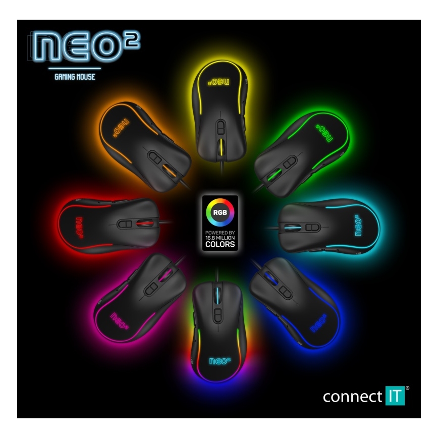 CONNECT IT CMO-3589-BK - LED RGB Дротова ігрова миша 200-7200 DPI чорний