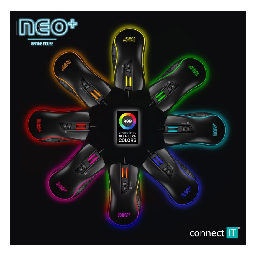 CONNECT IT CMO-3591-BK - LED RGB дротова ігрова миша 500-7200 DPI чорна