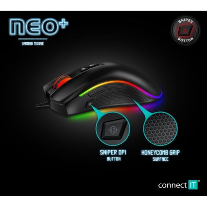 CONNECT IT CMO-3591-BK - Проводная игровая мышь со светодиодной RGB-подсветкой 500-7200 DPI черный