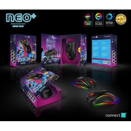 CONNECT IT CMO-3591-BK - Проводная игровая мышь со светодиодной RGB-подсветкой 500-7200 DPI черный
