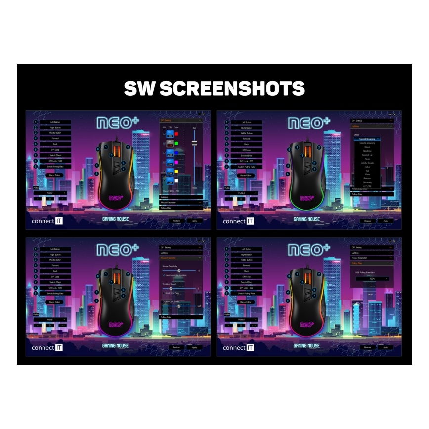 CONNECT IT CMO-3591-BK - Проводная игровая мышь с LED RGB, 500-7200 DPI, черная