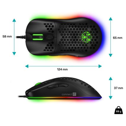 CONNECT IT CMO-5511-BK - LED RGB Дротова ігрова миша 200-12800 DPI чорний
