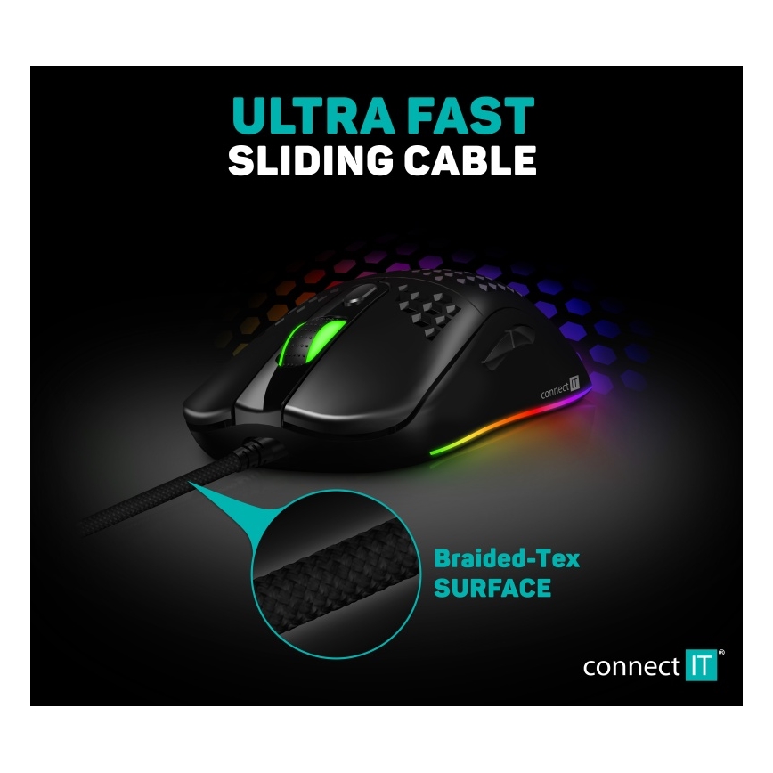 CONNECT IT CMO-5511-BK - Проводная игровая мышь со светодиодной RGB-подсветкой 200-12800 DPI черный