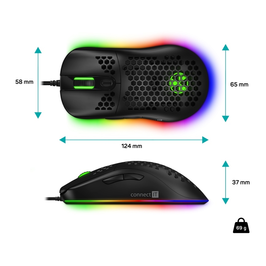 CONNECT IT CMO-5511-BK - Проводная игровая мышь со светодиодной RGB-подсветкой 200-12800 DPI черный