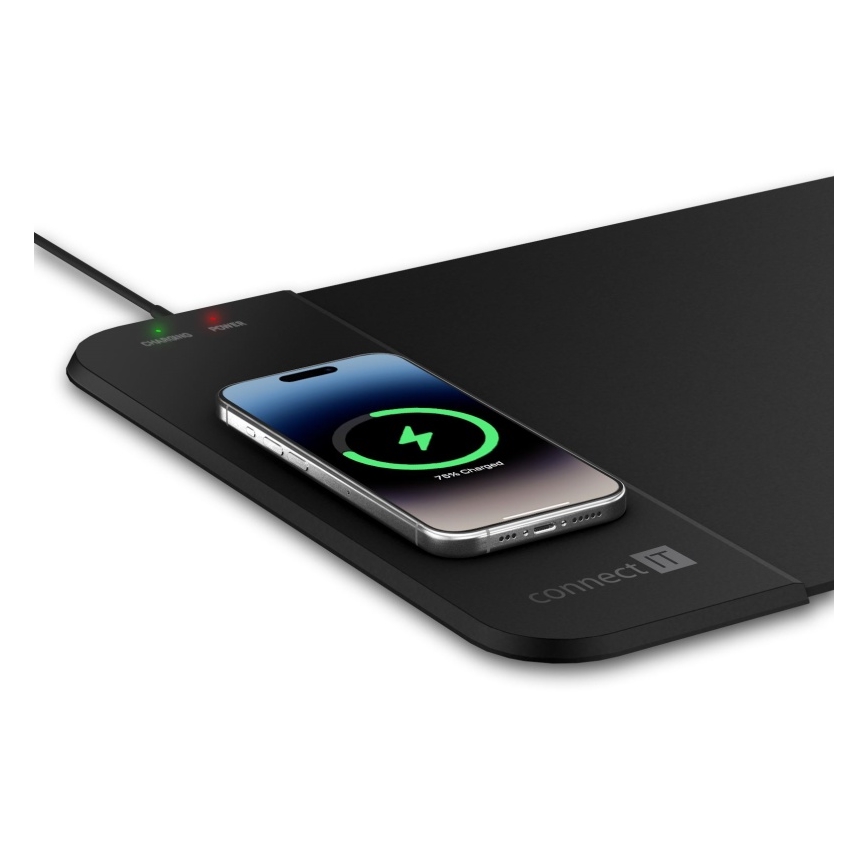CONNECT IT CMP-2500-LG - Килимок під клавіатуру і миша з Qi бездротовою зарядкою 80x30 см чорний