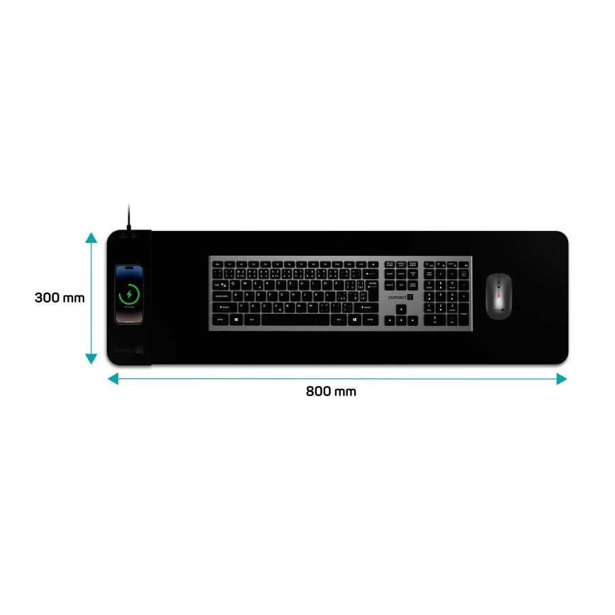 CONNECT IT CMP-2500-LG - Килимок під клавіатуру і миша з Qi бездротовою зарядкою 80x30 см чорний