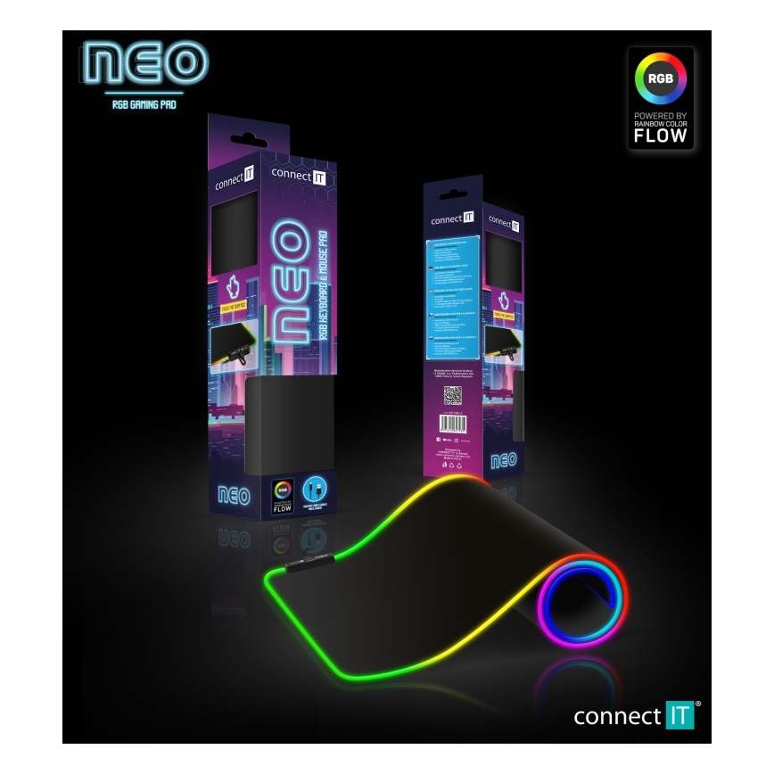 CONNECT IT CMP-3100-LG - LED RGB Ігровий килимок для миші та клавіатури 80x30 см чорний