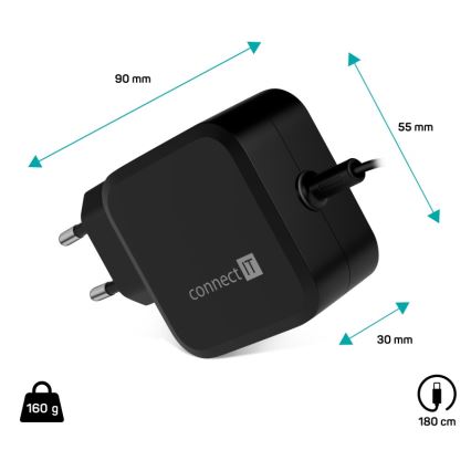 CONNECT IT CNP-1660-BK - Универсальный блок питания для ноутбуков USB-C 67 Вт