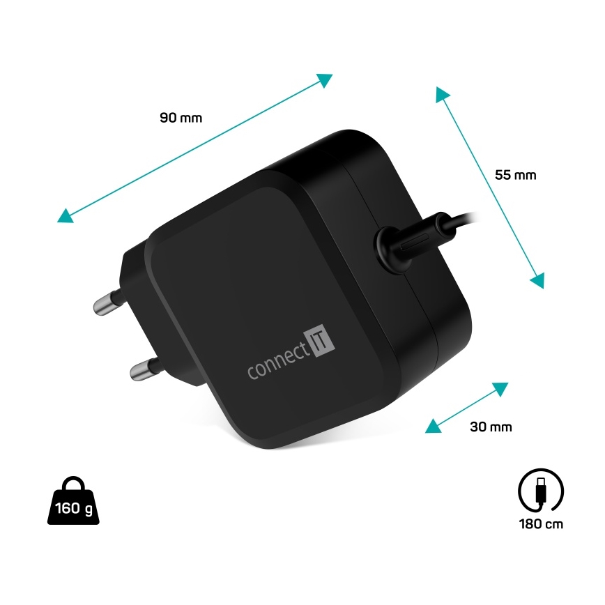 CONNECT IT CNP-1660-BK - Универсальный блок питания для ноутбуков USB-C 67 Вт