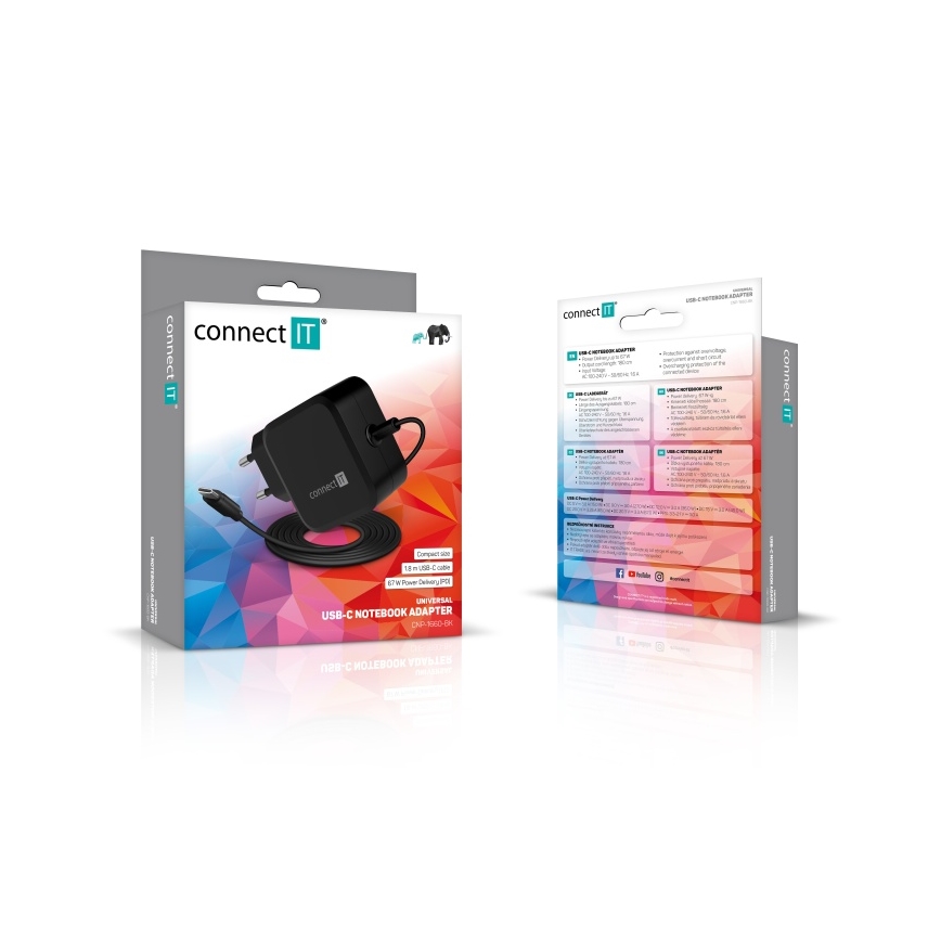 CONNECT IT CNP-1660-BK - Универсальный блок питания для ноутбуков USB-C 67 Вт