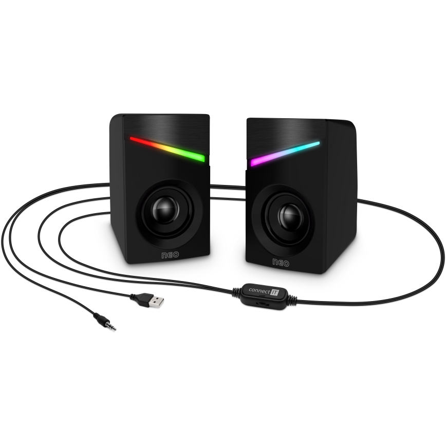 CONNECT IT CSP-1100-BK - НАБОР 2x Светодиодный игровой RGB-динамик 6W/5V черный