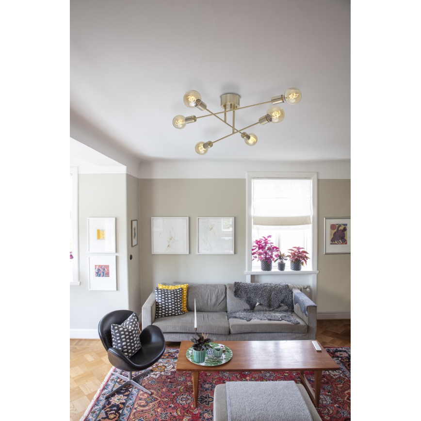 Cottex - Накладная потолочная люстра BATON 6xE27/60W/230V латунь