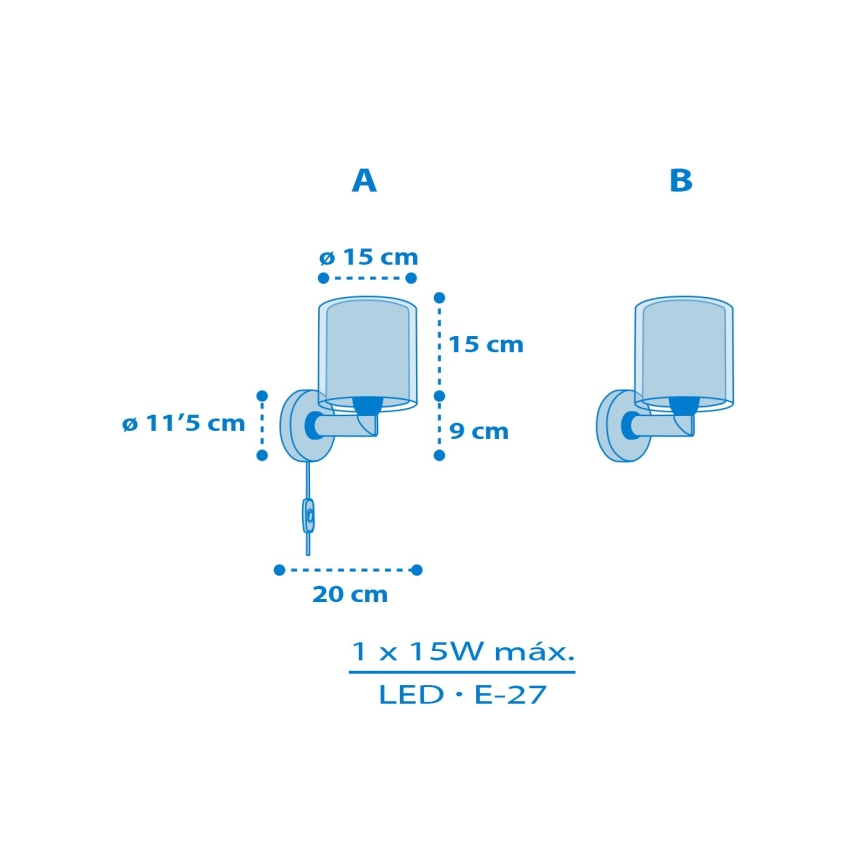 Dalber 40679 - Детский настенный светильник WORLD 1xE27/15W/230V, синий