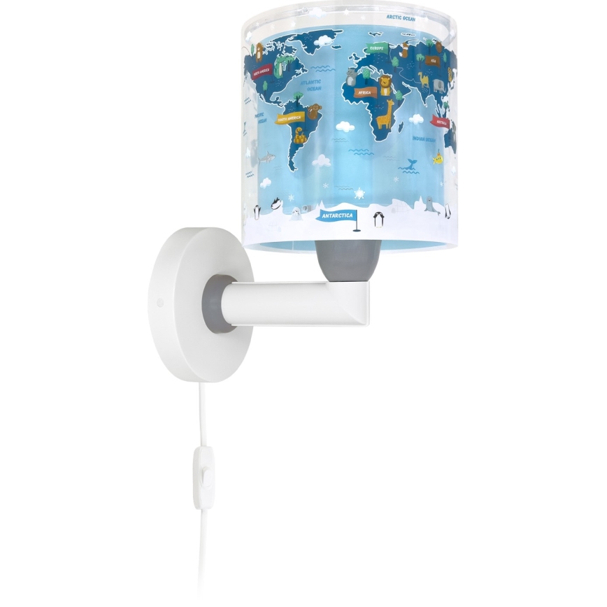 Dalber 40679 - Дитяча настінна лампа WORLD 1xE27/15W/230V синя