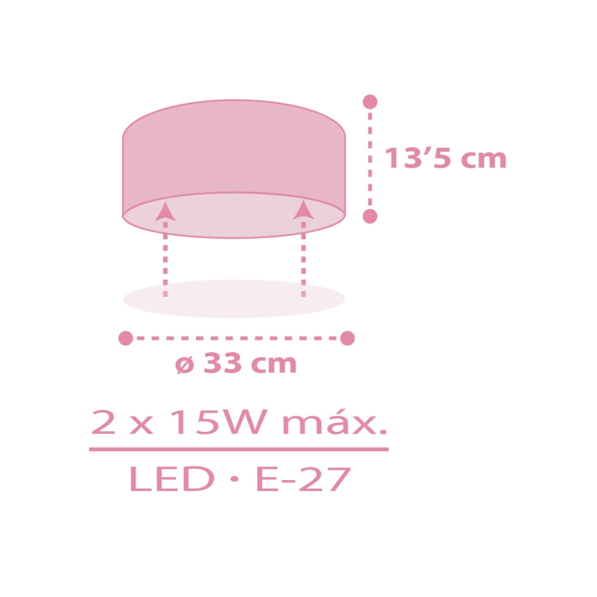 Dalber 42006S - Дитячий стельовий світильник COLOR LIGHT 2xE27/15W/230V рожевий