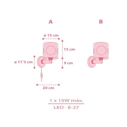 Dalber 60919 - Дитяча настінна лампа PRINCESS DANCE 1xE27/15W/230V рожева