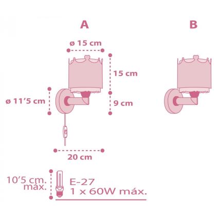 Dalber 61109 - Дитячий настінний світильник LITTLE QUEEN 1xE27/60W/230V