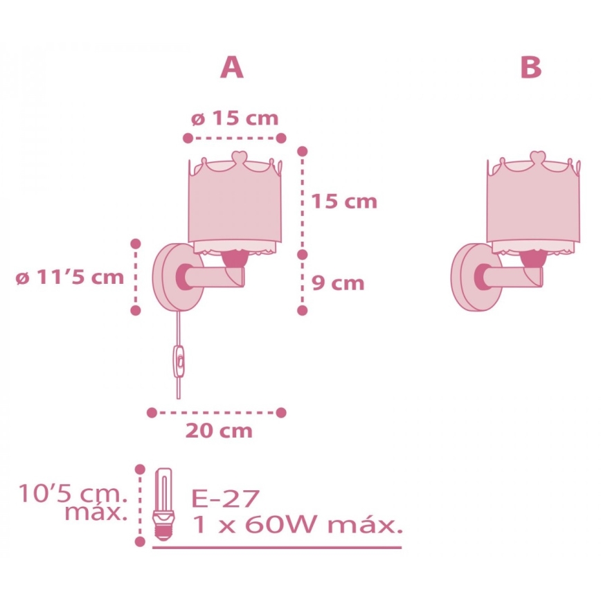 Dalber 61109 - Дитячий настінний світильник LITTLE QUEEN 1xE27/60W/230V