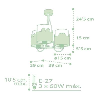 Dalber 61717H - Детская люстра SWEET LOVE 3xE27/60W/230V зеленая