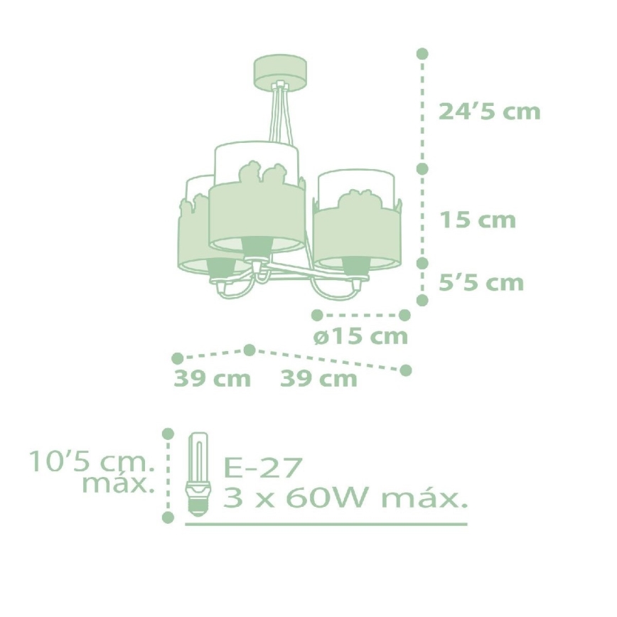 Dalber 61717H - Дитяча люстра SWEET LOVE 3xE27/60W/230V зелений
